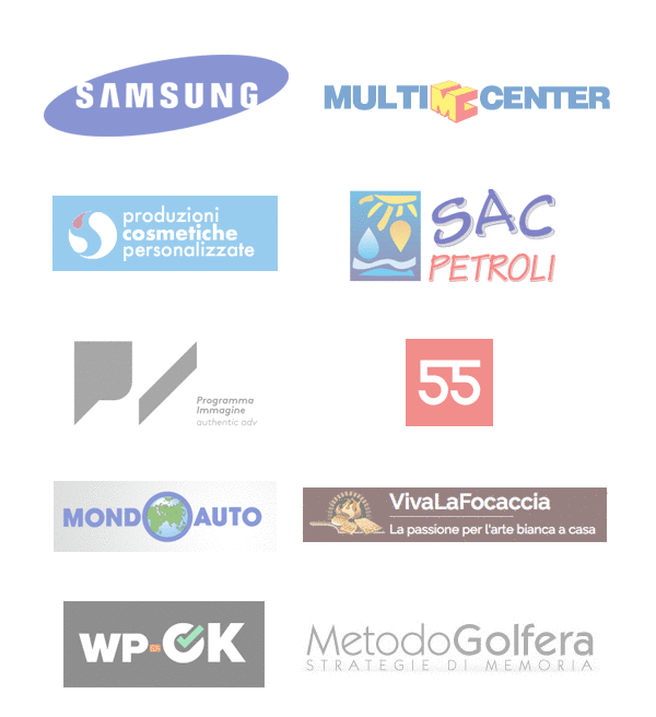 consulenze Seo Samsung, multicenter, produzioni cosmetiche personalizzate, Sac petroli, programma immagine, ego55 pubblicità, mondo auto, vivalafocaccia, WP-ok, metofo golfera 