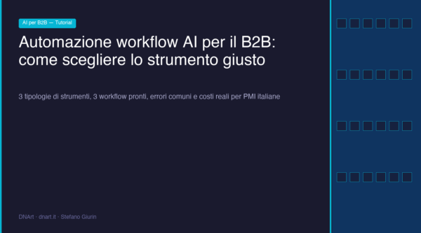 Diagramma di un workflow di automazione AI con nodi collegati che mostra il flusso di lead dal sito al CRM