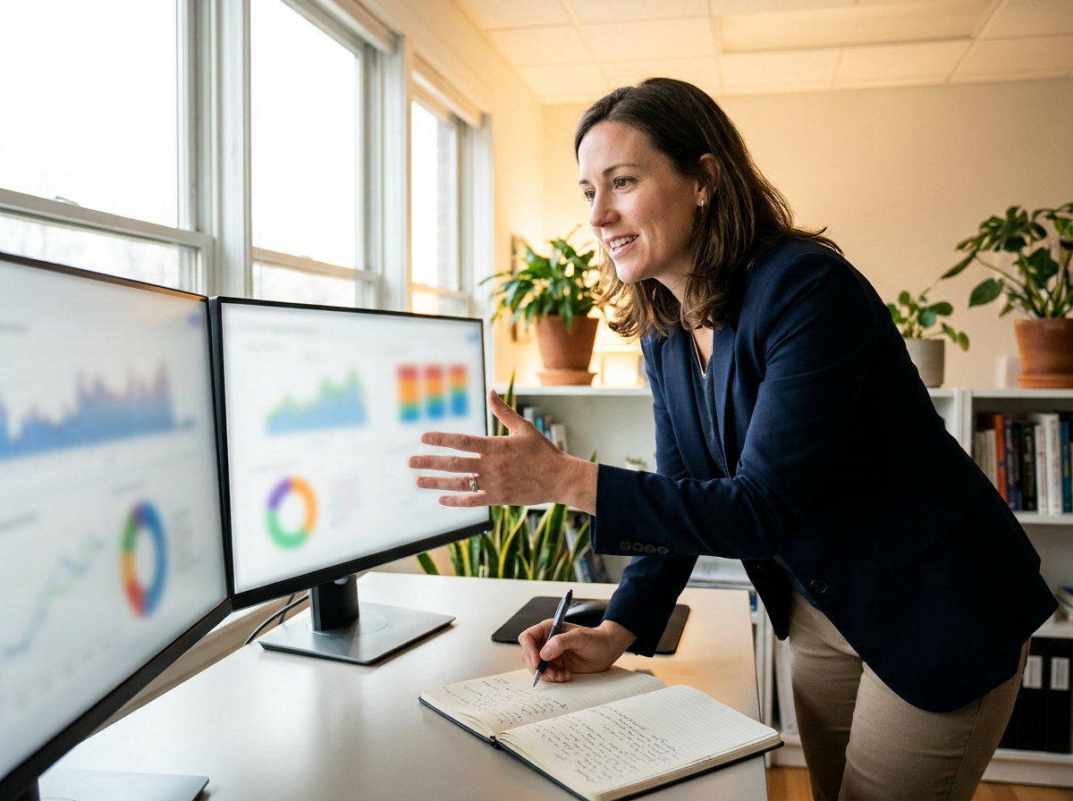 consulente SEO che analizza dati Google Search Console su monitor multipli dopo aggiornamento algoritmo maggio 2026