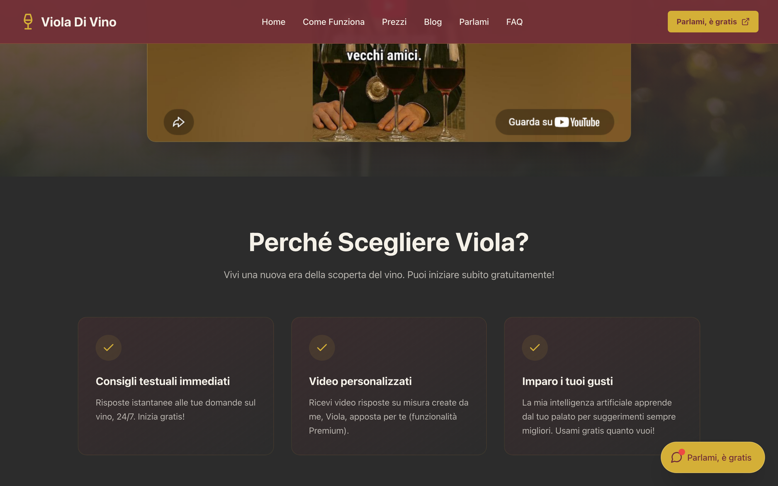 Funzionalita di Viola: consigli testuali, video personalizzati, apprende i gusti