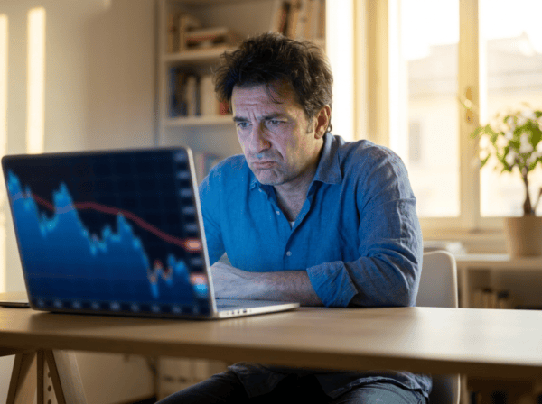 Imprenditore italiano preoccupato osserva il calo del traffico organico su Google Analytics a causa delle ricerche zero-click 2026